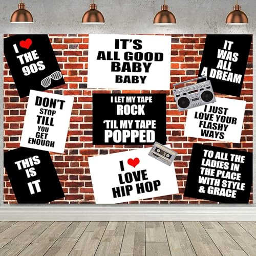 Sensfun Hip Hop 90s Theme Backdrop Retro Red Brick Wall Photography Background Back To The 90s Birthday Decorations Rap Mu...