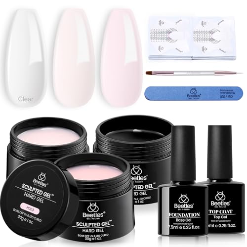 Beetles Builder Gel for Nails-3 Colors 9 in 1 Nail Extension Sculpting Building Clear Nude Pink Hard Gel Kit with Base Top...