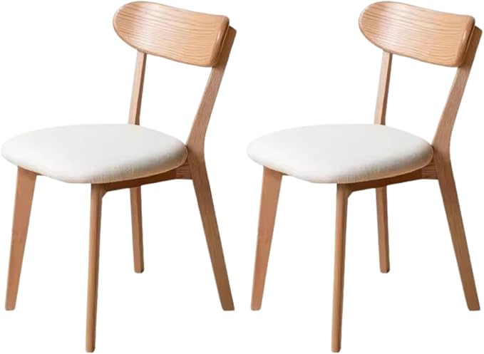 Hymus 100% Solid Oak Wood Dining Room Chairs - Practical Kitchen Chairs for Dining Room, Kitchen, Living Room (2, Natural with White Cushion)