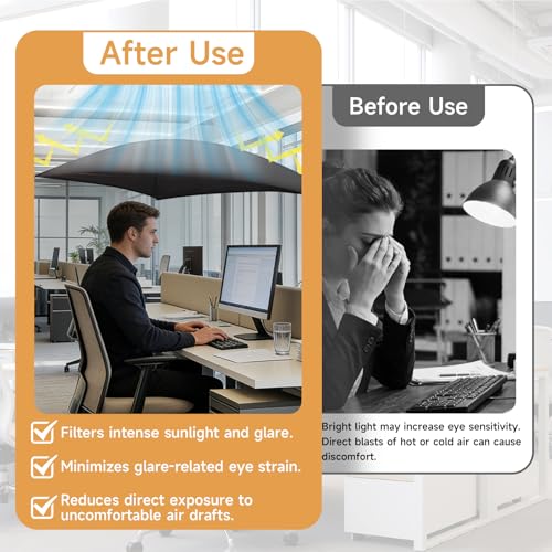 Cubicle Shade and Desk Canopy, Adjustable Large Office Light Shield to Block Overhead Light and AC Draft, Privacy Tent and...