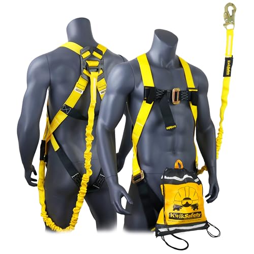 KwikSafety - SCORPION Safety Harness [w/Attached 6ft Lanyard] Safety Harness Fall Protection Kit ANSI OSHA