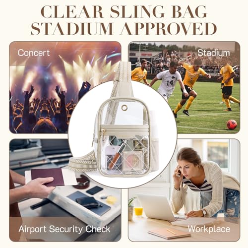 Missnine Clear Bag for Stadium Events Clear Sling Bag Fanny Pack Crossbody Purse for Sport Concert with Side Mesh Pocket