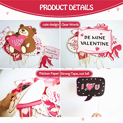 Valentines Day Photo Booth Props Kit, 28PCS Photography Props, Funny DIY Picture Selfie Accessories for Valentine’s Day We...