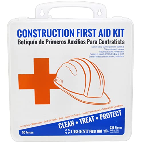 OSHA Contractors First Aid Kit for Job Sites up to 50 People by Urgent First Aid™ | 238 Pieces in Gasketed Plastic Case to...