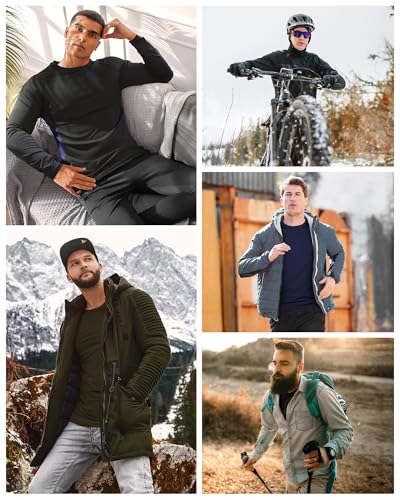 Roadbox Thermal Underwear for Men: Fleece Lined Long Johns Base Layer Ski Thermals Top and Bottom Set