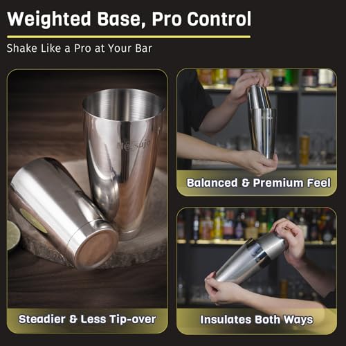 Nexsujo Boston Shaker Set, 4Pcs Professional Cocktail Shaker Set (18oz/28oz), Weighted Stainless Steel Bar Shaker for Bart...