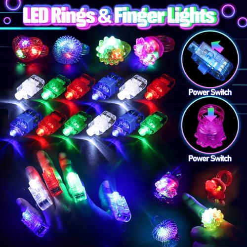 150PCS Glow in the Dark Party Supplies for Kids Adults, Light Up Party Favors with Light Up Glasses, Headband, Rings, 100 ...