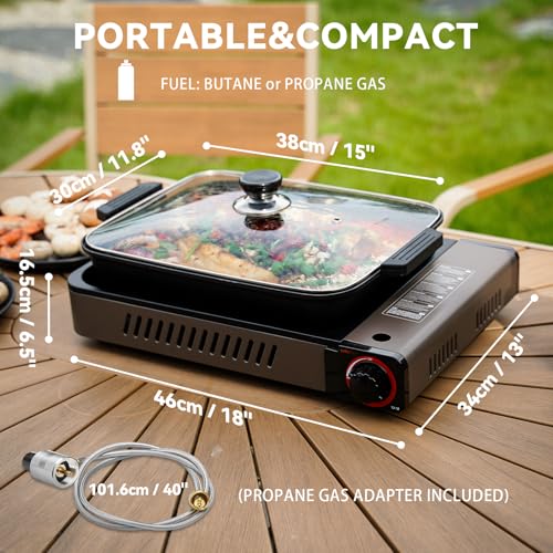 ONLYFIRE OUTDOOR LIVING Portable Propane Gas Stove with Grill Pan and Lid, Butane Camping Stove Instant Ignition for Patio...