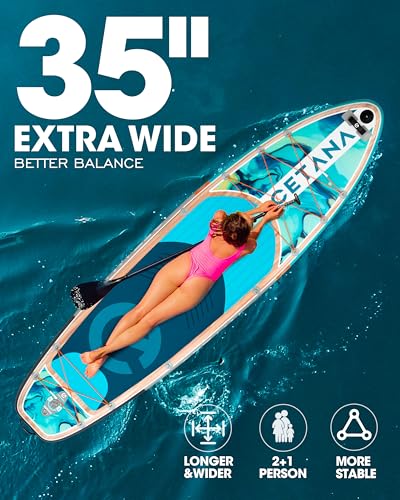 CETANA 11'6×35" Extra Wide Stand Up Paddle Board for Adults & Youth, 400lb Capacity Inflatable Paddle Board, Sup for 2+1 P...