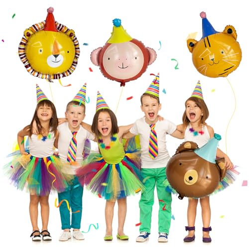 Animal Head Foil Balloon Kit, Lion Bear Monkey Cat foil balloon, Birthday Party Decorations, Baby Shower Supplies (Animal ...