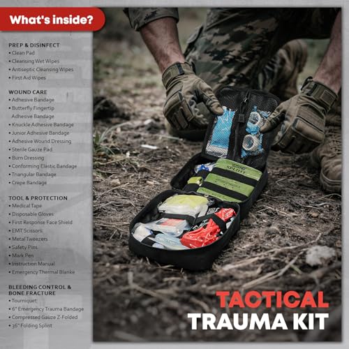 Trauma First Aid Kit - IFAK Trauma Kit with Trauma Bandage, Splint, Tourniquet, Wound Care, Bleeding Control - Tactical Mo...