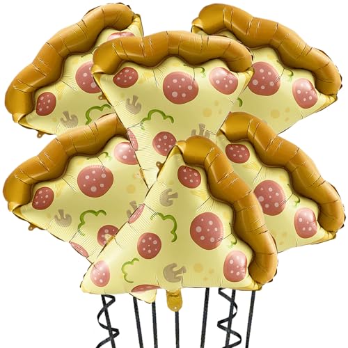 6Pcs Pizza Balloons 23" Pizza Slice Shaped Mylar Balloons Pizza Slice Foil Party Balloons for Pizza Theme Party, Pizza Bir...