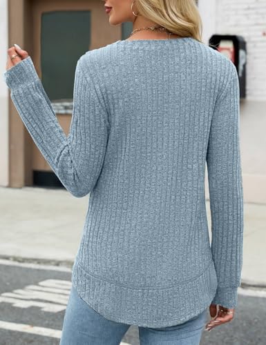 JUSTFASHIONNOW Womens Long Sleeve Shirts Trendy Sweaters Lightweight 2025 Casual Crewneck Fall Tunic Tops Loose Fit Dressy