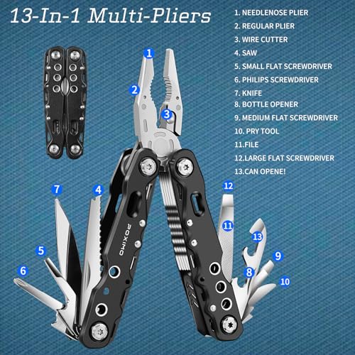 Multitool Gift Set for Men Dad Him, 3-in-1 EDC Survival Kit with 14 in1 Multi-Pliers, Pocket Knife & Tactical Pen | Premiu...