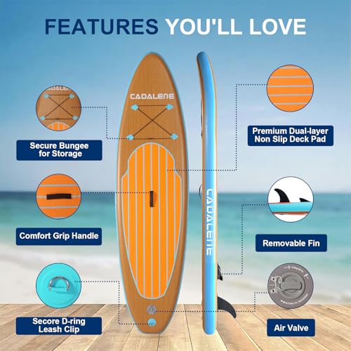 CADALENE Inflatable Stand Up Paddle Board with SUP Accessories, Anti-Slip EVA Deck, Family-Friendly SUP Boards for Adults...