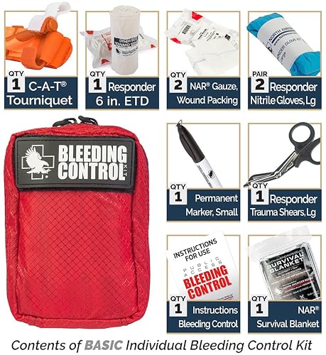North American Rescue Public Access Individual Bleeding Control Kit (Basic) NAR Compact Blood Control Bag with C-A-T Tourn...