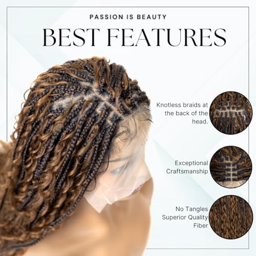 PIB 24'' Full Lace Bohemian Box Braid Wig - Knotless Braided Wigs for Black Women - Synthetic Braided Wig with Natural Baby Hair - Off Black and Brown #1B30