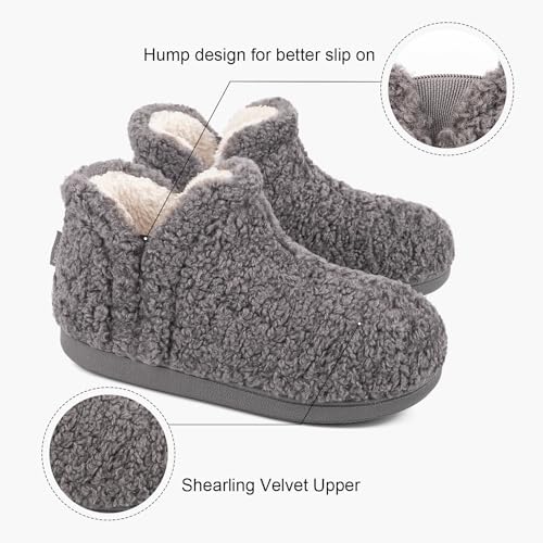 FamilyFairy Bootie Slippers for Women Warm House Shoes Memory Foam Indoor Outdoor Fuzzy Boots with Rubber Sole