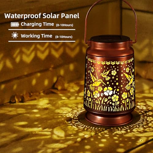 Solar Lanterns Outdoor Waterproof Gifts for Women Grandma Gifts for Mom Hummingbird Garden Decor Solar Hanging Lantern Met...