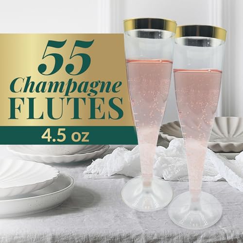 Reli. Champagne Flutes Plastic | 55 Pack | 4.5 oz - Gold Rim Clear | Premium Plastic Champagne Flutes | Party-Perfect for ...