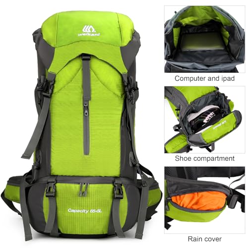 ShowyLive 70L Hiking Backpack - Lightweight Waterproof Travel Backpack for Men & Women, Foldable Daypack with Rain Cover f...
