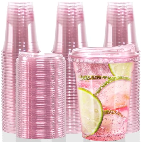 12oz Disposable Stemless Glasses With Strawless Sip Lids,PET Solo Disposable Cups ,Party Clear Plastic Wine Glasses for Pa...