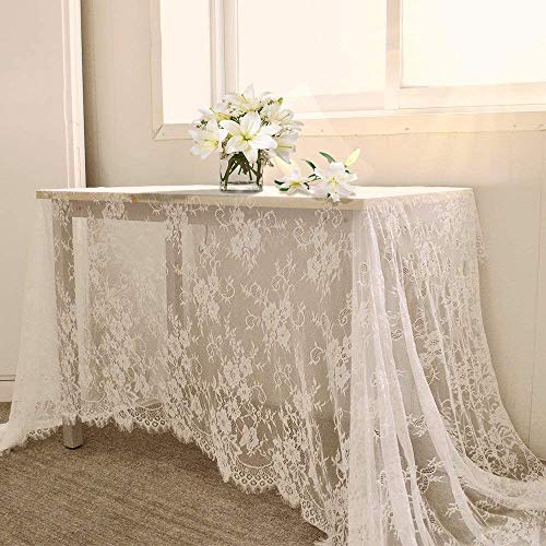B-COOL White Lace Tablecloth 5 Pack 60 x 120 Inch Wedding Table Cloth Rustic Table Overlay Sheer Table Cloths for Vintage ...