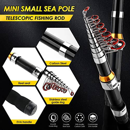 Telescopic Fishing Rod Reel Combo 2PCS 6.89FT Collapsible Fishing Pole Spinning Reel Lures Accessories with Fishing Bag Po...