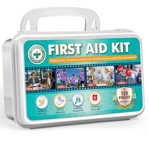 General Medi 120 Pieces Hardcase First Aid Kit - First Aid Box Includes Instant Cold Pack, Emergency Blanket for Travel, H...