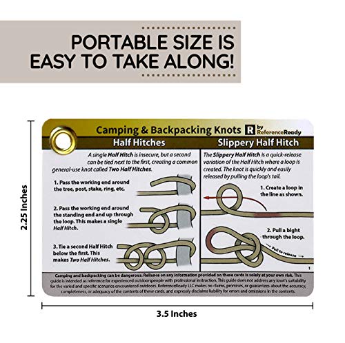 ReferenceReady Outdoor Knots - Waterproof Knot Tying Cards with Mini Carabiner - Includes 22 Rope Knots for Camping, Backp...