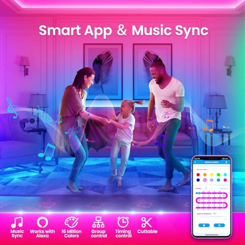 TJOY 200ft Smart Led Strip Lights for Bedroom, Alexa Light Strip,2835 RGB Color Changing Music Sync Rope Lighting with App...