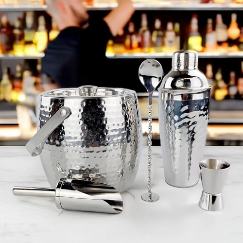 BREKX Insulated Ice Bucket for Cocktail Bar with Drink Shaker 5-Piece Cocktail Set for Parties with Lid and Scoop - Barten...