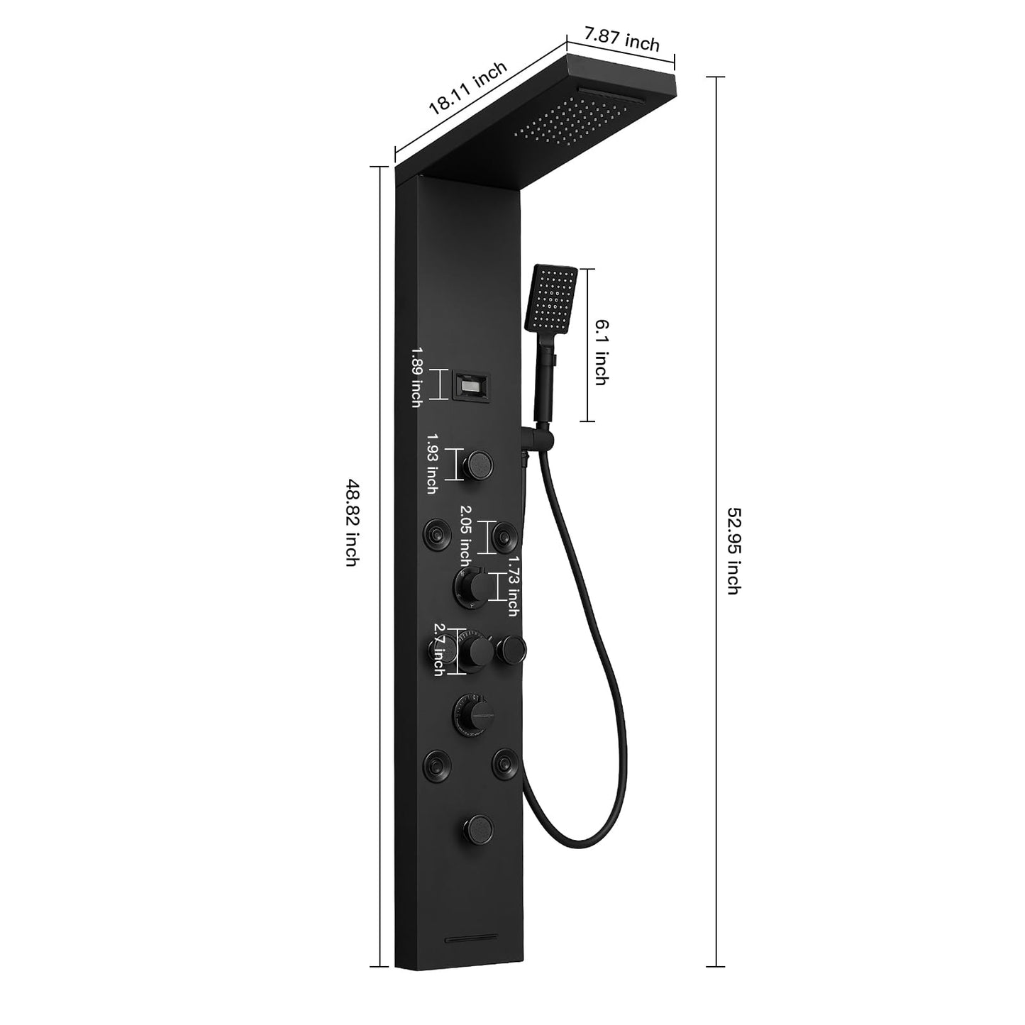 Bathfinesse Shower Panel, Shower Tower, Bathroom Shower Panel Tower System, 6 IN 1 Shower Functions, Stainless Steel Wall Mounted, Black