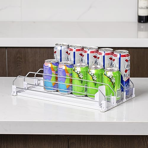 Rula Drink Organizer for Fridge, Width Adjustable Water Bottle Pusher Glide, Self-Pushing Soda Can Dispenser for Refrigera...
