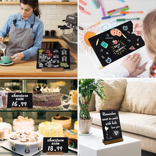Horchen 6 Pack Small Chalkboard Signs With Stand, 8x5'' Table Top With Wooden Base, Double-Sided Mini for Food Message Boa...