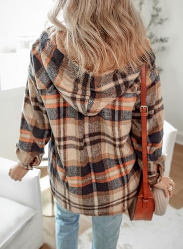 Dokotoo Women's Flannel Hooded Plaid 2025 Shacket Thick Coat Winter Coat for Warmth Button down Warm and Fuzzy Fleece Jacket