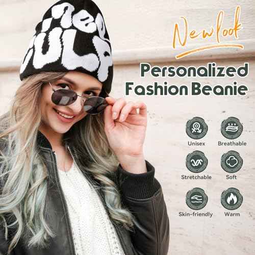 TaowaveWomen Beanie Y2k Hat,MEA Culpa Graphic Beanies Designs,Winter Hat Knit Skull Cap Gray Blue