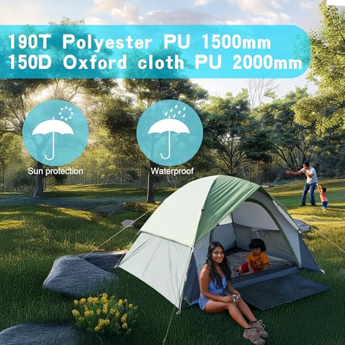 XL 4 Person Dome Camping Tent, Double Layer Waterproof, Removable Rain Fly, for Outdoor Hiking, Fishing