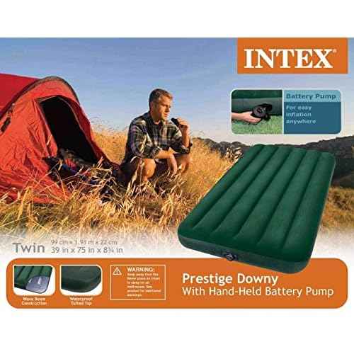 Intex Prestige Downy Airbed Kit with Hand Held Battery Pump, Twin