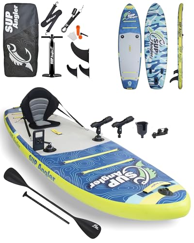 SUP Angler X-Wide Inflatable Fishing Paddle Board with Seat, Choose Accessories Package, Adjustable Fishing Rod Holders, A...