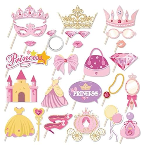 Kristin Paradise 25Pcs Princess Photo Booth Props with Stick, Cinderella Theme Selfie Props, Little Royal Queen Birthday P...