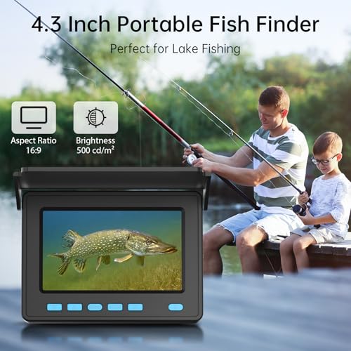 Eyoyo Underwater Fishing Camera, 4.3 Inch Fishing Camera DVR, Portable Fish Finder, 8-Hour Battery, Infrared Lights, Tempe...