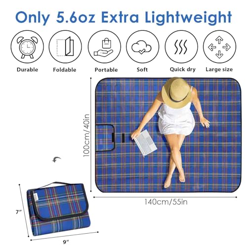 Beach Picnic Blanket, Sandproof Waterproof Camping Blankets Large, Outdoor Sandfree Foldable Mat 55x40in, Oversized Packab...