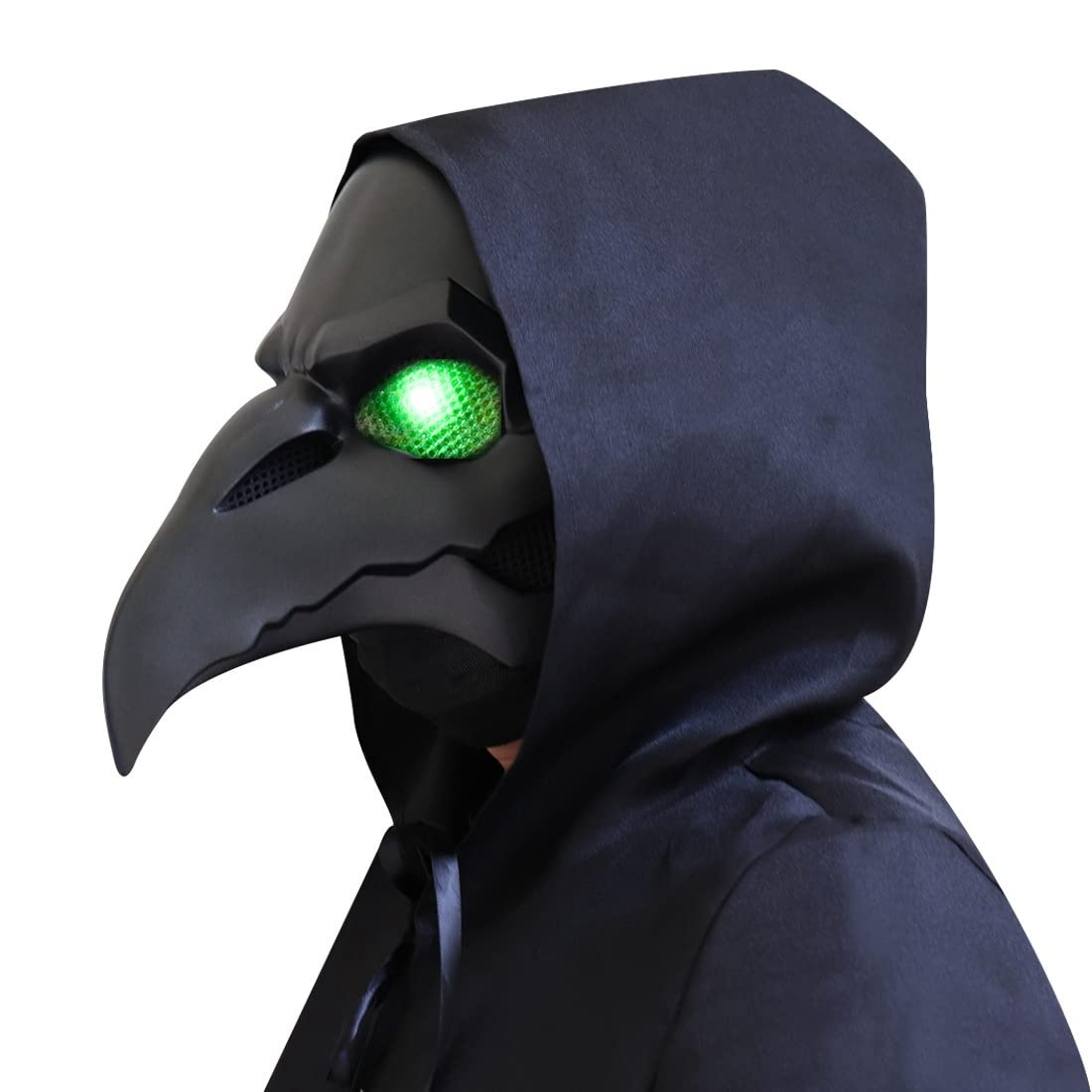 CAFELE Steampunk Plague Doctor Bird Mask with LED Light, Retro Long Nose Beak Cosplay Halloween Masquerade Costume Prop (Green Led)