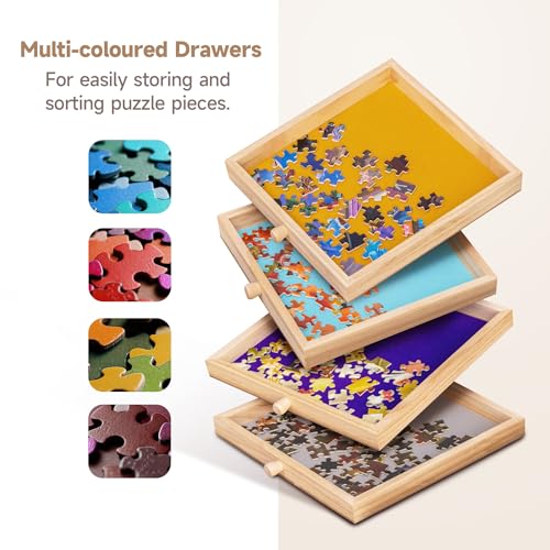 Tektalk Jigsaw Puzzle Table with Integrated Adjustable Stand/Bracket and Removable Cover, 3-Tilting-Angle Wooden Plateau P...