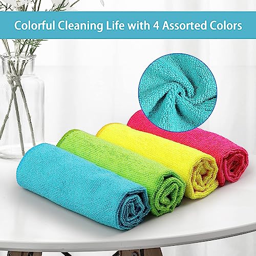 HOMEXCEL Microfiber Cleaning Cloth,12 Pack Cleaning Rags, Cleaning Towels with 4 Color Assorted, 11.5"X11.5"(Green/Blue/Ye...