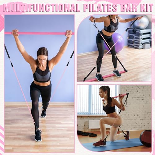 LaRandom Pilates Bar Kit with Resistance Bands Multifunctional Pilates Bar with Metal Adjustment Buckle Portable Storage B...