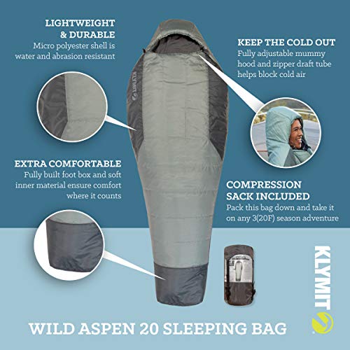 Klymit Sleeping-Bags KLYMIT Wild Aspen Lightweight Mummy Sleeping Bag, Best Gear for Cold Weather Camping, Hiking, Backpac...