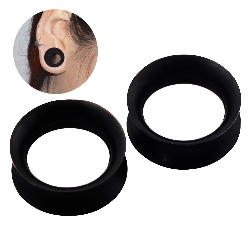 Stuppendux 4Pairs Black White Transparent Turquoise Soft Silicone Flexible Ear Skin Tunnels Plugs Expanders Gauges Hollow Body P