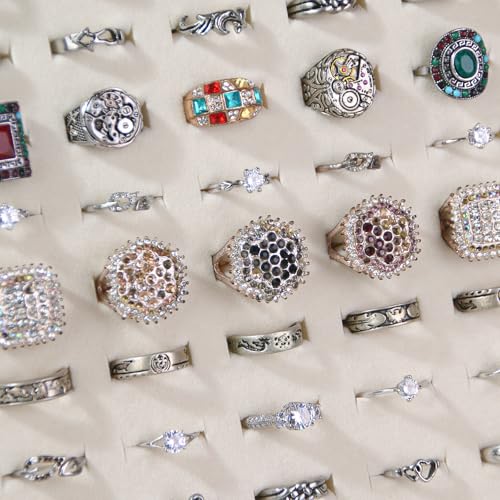 NobleKey 50 Slots Ring Holder Stand, Velvet Ring Display Board for Selling, L-Shape Ring Earring Display Ring Jewelry Pad ...